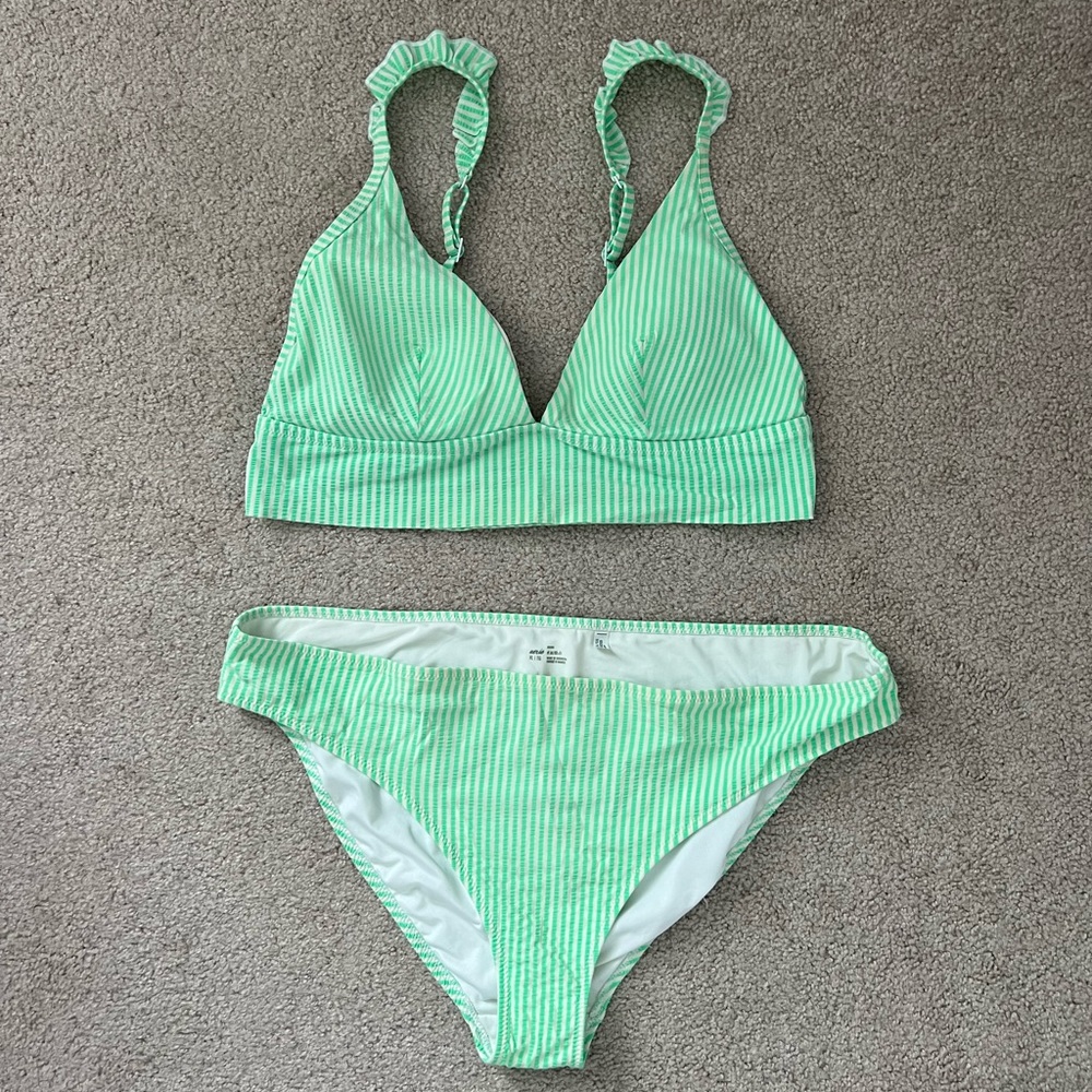 Aerie Two- Piece Bikini Green & White Stripes